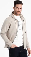 Bluzy męskie - Ombre Bluza męska dresowa BASIC rozpinana z kapturem - jasnobeżowa V1 OM-SSBZ-0178 L - miniaturka - grafika 1