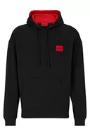 Bluzy męskie - HUGO Męska bluza z kapturem z logo Loungewear z bawełny ekologicznej z logo Split z tyłu, czarny (Black1), XXL - miniaturka - grafika 1