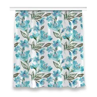 Zasłony - Gotowa zasłona z grafiką 150x160 Turkusowe kwiaty, Fabricsy - miniaturka - grafika 1