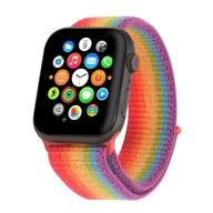 Akcesoria do smartwatchy - Nylonowy pasek do zegarka Apple Watch Series 6 40 mm z regulowaną elastyczną opaską sportową z tkaniny Rainbow, odpowiedni do zegarka iWatch - miniaturka - grafika 1