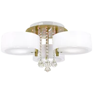 Lampy sufitowe - Mdeco Abażurowa LAMPA sufitowa DRS8006/3 21QG MDECO glamour OPRAWA z kryształkami do jadalni biała mosiądz DRS8006/3 21QG - miniaturka - grafika 1