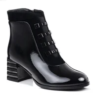 Botki damskie - Botki damskie jesienne ocieplane lakierowane DiA MR52-144 na obcasie-36 - miniaturka - grafika 1