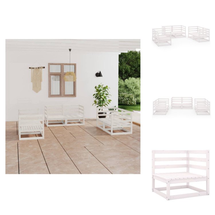 vidaXL 6-częściowy zestaw wypoczynkowy do ogrodu z białej litej sosny - Zestawy mebli ogrodowych