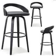 Taborety i hokery - Skórzane Obrotowe Krzesło Barowe Z Drewna Giętego Z Oparciem 38 Czarne - miniaturka - grafika 1