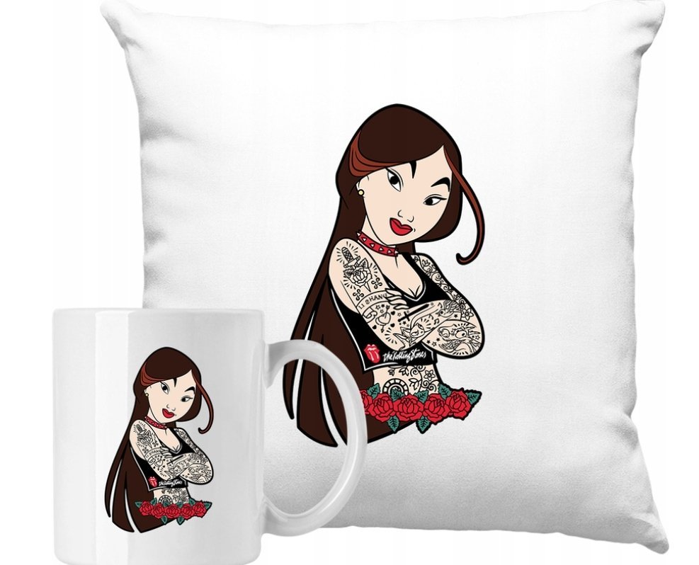 ZESTAW PODUSZKA + KUBEK Księżniczka Mulan Tattoo Pomysł Na Prezent +IMIĘ