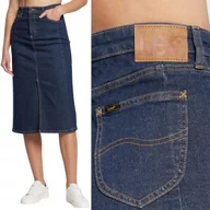 Spódnice - Lee MIDI SKIRT That's Right JEANSOWA SPÓDNICA ROZCIĘCIE Z PRZODU GRANAT W28 - miniaturka - grafika 1