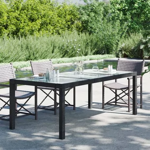 vidaXL Stół ogrodowy czarny 190x90x75 cm szkło i rattan PE 316712 - Stoły ogrodowe - miniaturka - grafika 1