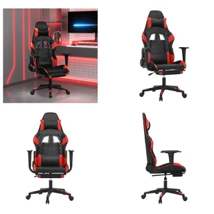 vidaXL Fotel gamingowy z podnóżkiem z czarnej i czerwonej sztucznej skóry - Fotel gamingowy - Krzesła gamingowe - Fotel biurowy - Krzesło - Fotele gamingowe - miniaturka - grafika 1