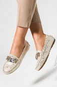 Mokasyny damskie - Beżowe mokasyny z kryształkami damskie płaskie ze skórzaną wkładką Casu D24X4-BE-36 - miniaturka - grafika 1