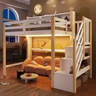 Łóżka dla dzieci i młodzieży - Łóżko piętrowe 90 x 200 cm z przegródkami i półkami - LED - Sosna + MDF + sklejka - Naturalny + biały (Materac nie jest wliczony w cenę) - miniaturka - grafika 1