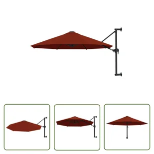 The Living Store Parasol ścienny na metalowym słupku - 300 cm - kolor terakota - Parasol - Parasole ogrodowe - miniaturka - grafika 1