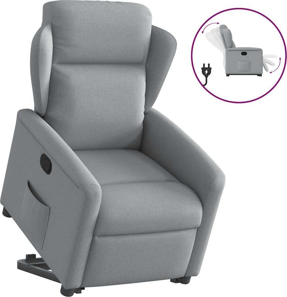 vidaXL Podnoszony fotel rozkładany, jasnoszary, obity tkaniną