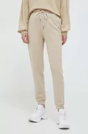 Spodnie damskie - Pinko spodnie dresowe bawełniane kolor beżowy gładkie - miniaturka - grafika 1