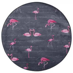 Beliani Dywan okrągły we flamingi 120 cm szary KERTE - Dywany - miniaturka - grafika 1