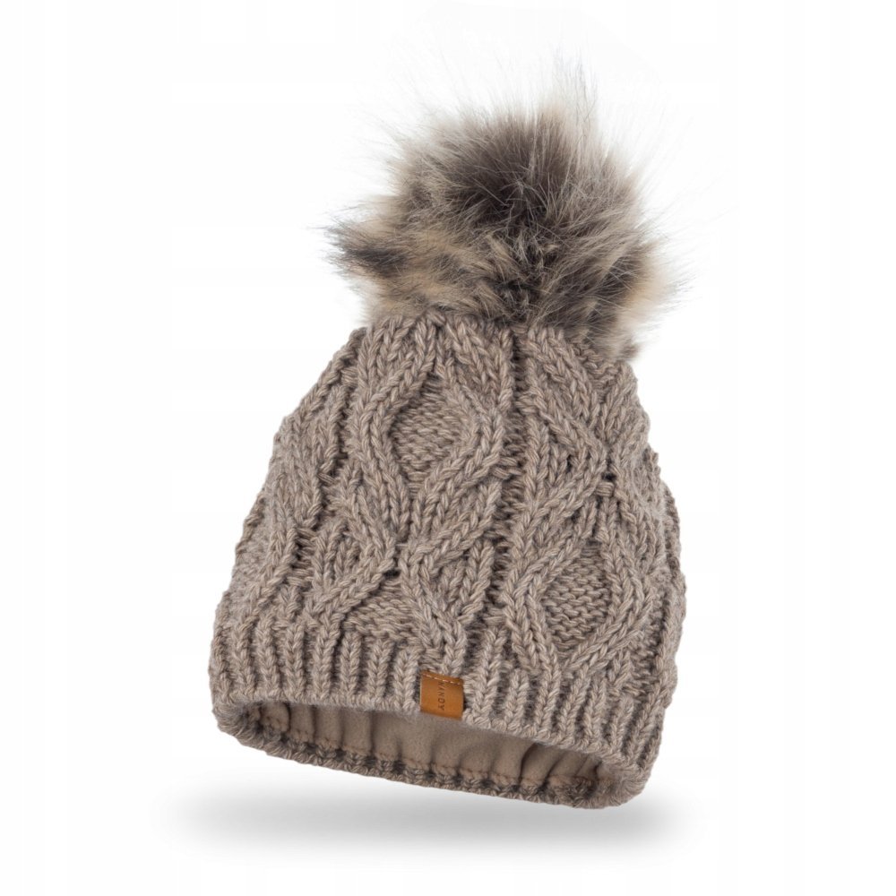 Nandy, Czapka damska z pomponem, beżowa