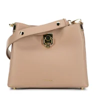 Torebki damskie - Damska torebka na ramię skórzana z klamrą beżowa - miniaturka - grafika 1