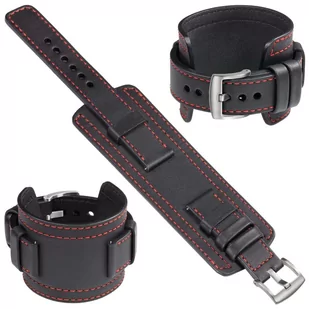 moVear Cw1 22mm Szeroki skórzany pasek do zegarka / smartwatcha | Czarny z czerwonym przeszyciem, rozmiar M/L - Akcesoria do smartwatchy - miniaturka - grafika 1