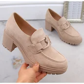 Mokasyny damskie - Półbuty damskie mokasyny zamszowe na słupku i platformie beżowe Vinceza 10921 beżowy - miniaturka - grafika 1