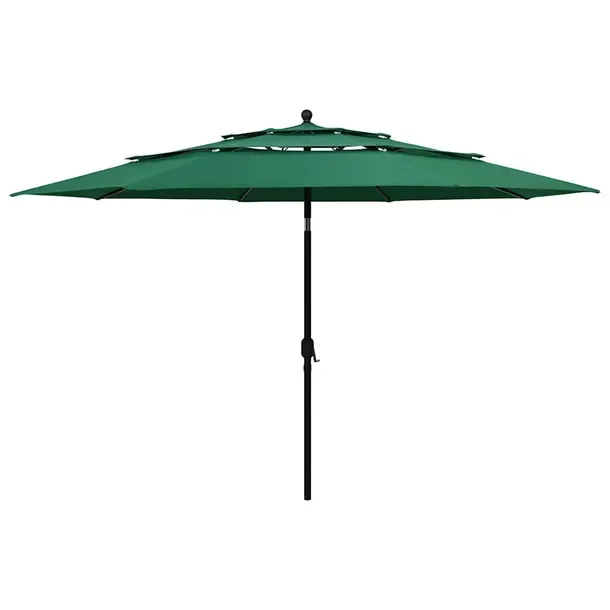 3-poziomowy parasol ogrodowy UV z korbką, zielony, 350x260 cm, śr. słupk