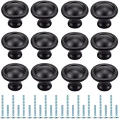 Zawiasy, okucia i inne akcesoria - Zestaw 12 okrągłych gałek do szuflad kuchennych do mebli, szafek, komód, drzwi, biur, sypialni i szafek (czarny) - miniaturka - grafika 1
