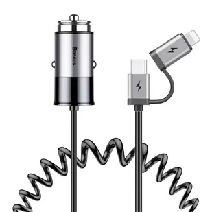 Baseus Enjoy Together ładowarka samochodowa 4.8A z wbudowanym kablem 2w1 Lightning + USB-C 1.2M szary (CCALL-EL0G) - Ładowarki samochodowe - miniaturka - grafika 1
