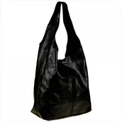 Plecaki worki - Torebka worek skórzana shopper czarna połysk za magnes - miniaturka - grafika 1