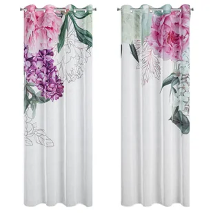 Zasłona gotowa na przelotkach ISA 140x260 Eurofirany biała różowa duże kwiaty - Zasłony - miniaturka - grafika 1