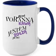 Kubki - Kubek XXL Granatowy PRZED KAWĄ JESTEM ZOŁZĄ, PO TEŻ Prezent Do Pracy Wzory - miniaturka - grafika 1