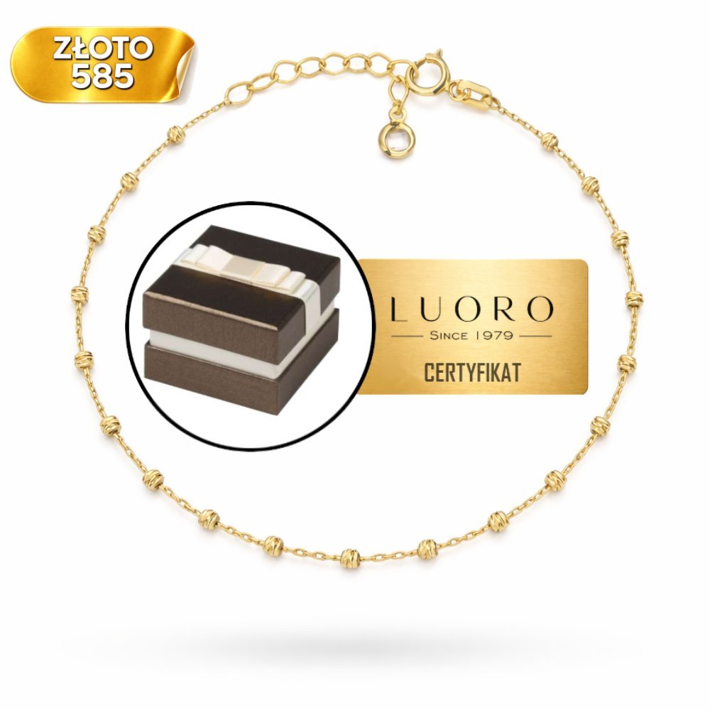 BRANSOLETKA ZŁOTA 585 14K DIAMENTOWANE KULECZKI 17 CM REGULOWANA