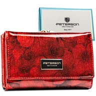 Portfele - Portmonetka Na Zatrzask I Bigiel Średniej Wielkości Lakierowany Portfel Damski Z Kwiatowym Wzorem Peterson Skóra Naturalna I Ekologiczna Rozbudowany.. - miniaturka - grafika 1