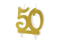 Urodziny dla dorosłych - Party Deco Świeczka na 50-tke ze złotym brokatem - 1 szt. - miniaturka - grafika 1