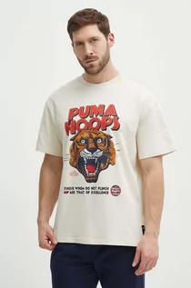 Koszulki męskie - Puma t-shirt bawełniany męski kolor beżowy z nadrukiem 624737 - grafika 1