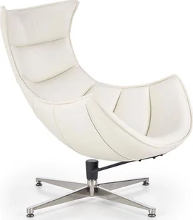 Elior Obrotowy fotel wypoczynkowy ze skóry naturalnej Lavos - biały - Fotele - miniaturka - grafika 1