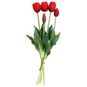 Sztuczne kwiaty - Bukiet 5 tulipanów czerwony 40 cm jak żywy gumowany - miniaturka - grafika 1