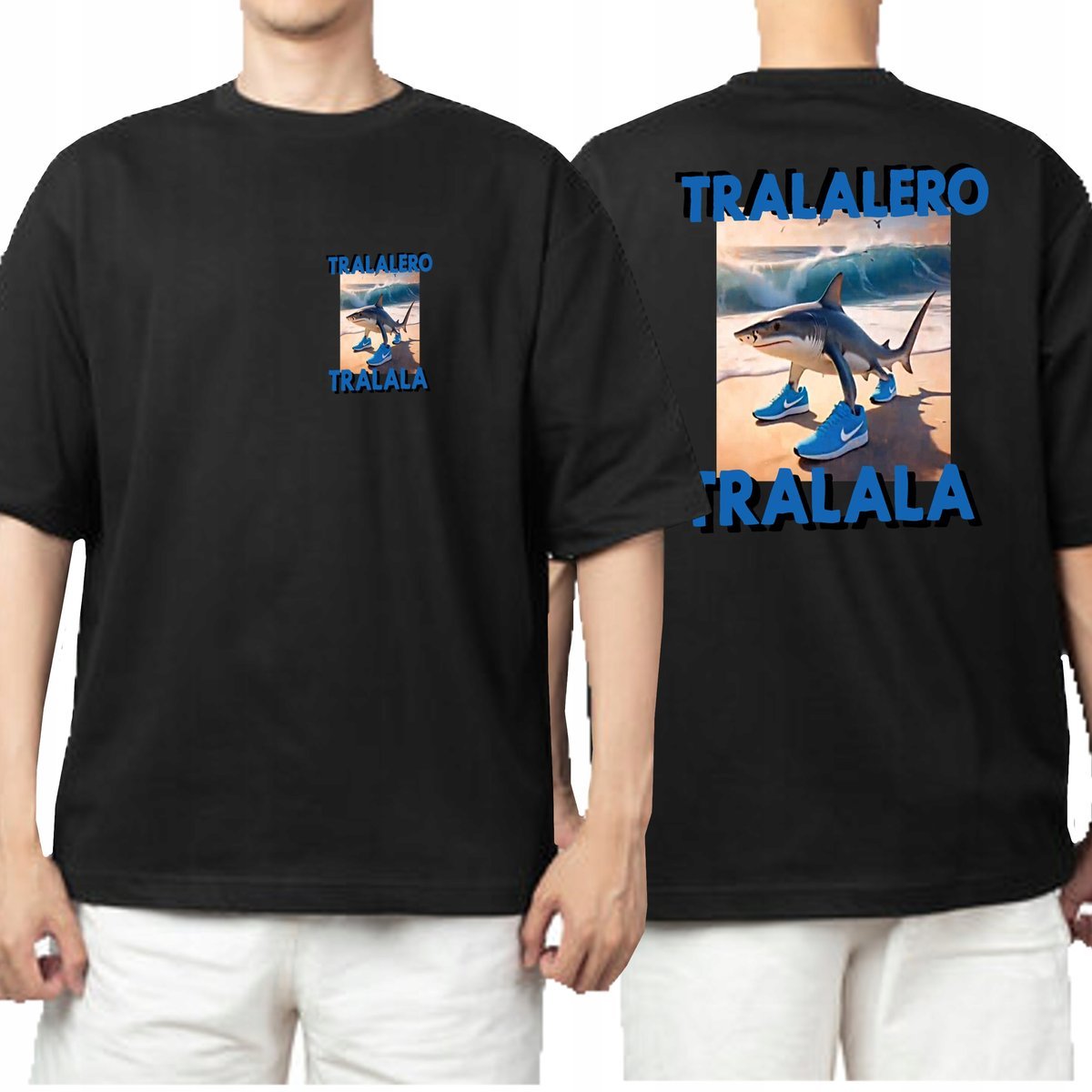 KOSZULKA MEMY ŚMIESZNA TRALALERO TRALALA NADRUK PRZÓD TYŁ S 3471 CZARNA