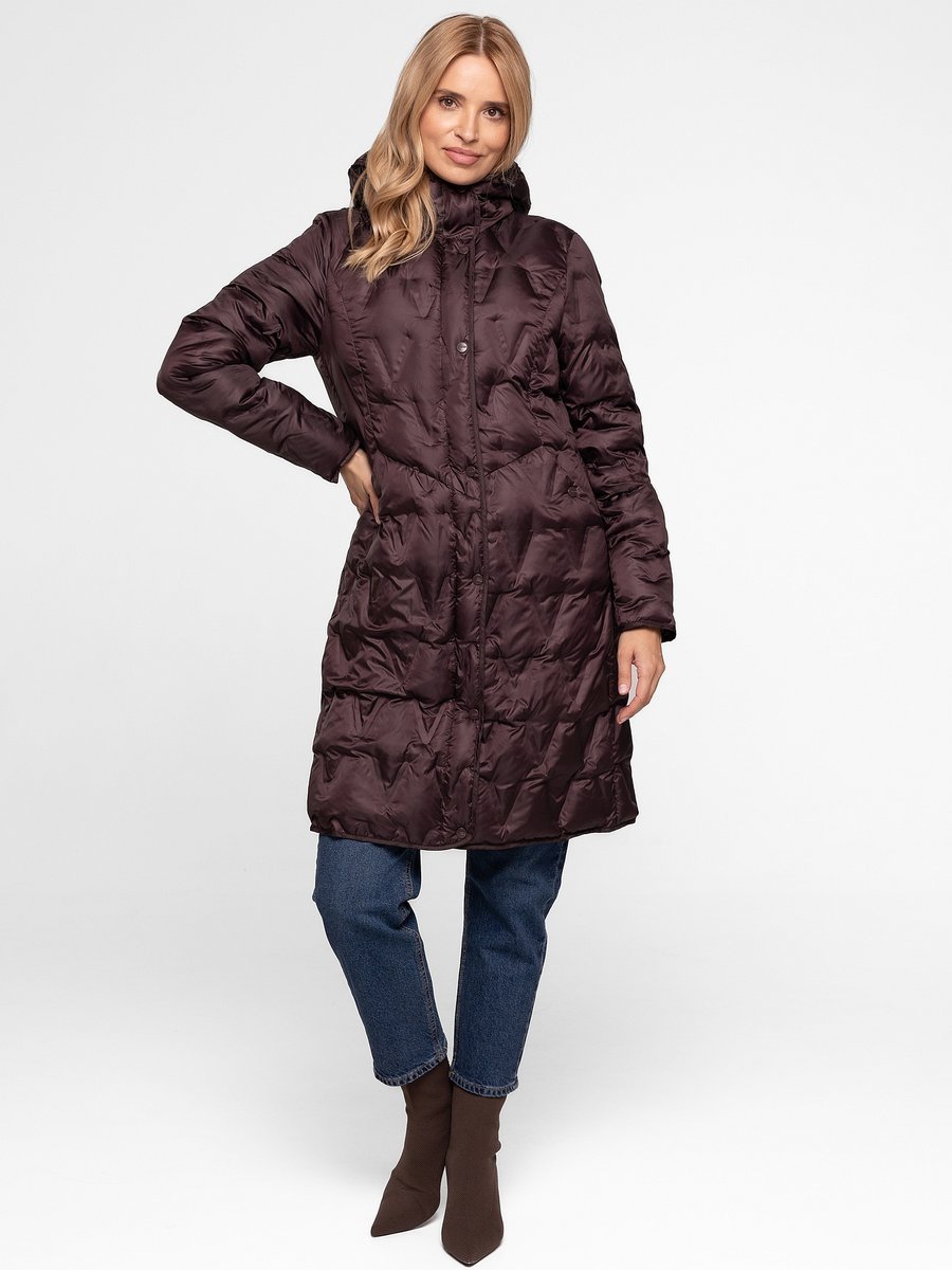 Pikowana Ocieplana Kurtka Damska z Regulowanym Kapturem