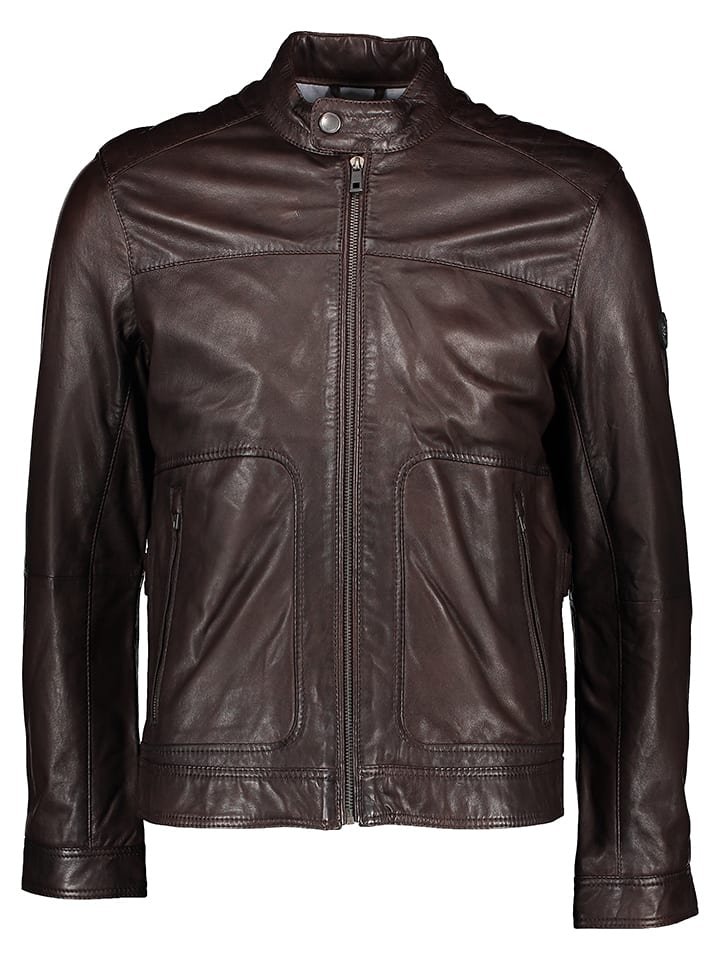 Bugatti Skórzana kurtka w kolorze ciemnobrązowym