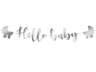 Dekoracje sali - Baner z napisem Hello Baby srebrny - 110 cm - 1 szt. - miniaturka - grafika 1