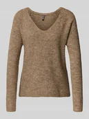 Swetry damskie - Sweter z dzianiny o kroju regular fit z prążkowaną fakturą model ‘ELLEN’ - miniaturka - grafika 1