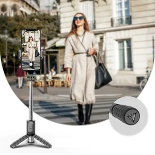 Uchwyt selfie z pilotem na bluetooth tripod Braders czarny - Selfie stick - miniaturka - grafika 14