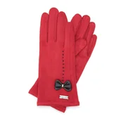 Rękawiczki - Damskie rękawiczki z ozdobnym obszyciem i kokardą - miniaturka - grafika 1