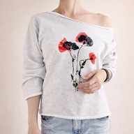 Bluzy damskie - Maki tusze Szara bluza cięta Bez ściągaczy - miniaturka - grafika 1