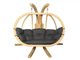 Zestaw: Dwuosobowy Fotel Wiszący Z Drewnianym Stelażem, Grafitowy Swingpod Xl Fotel + Stojak - Fotele ogrodowe wiszące - miniaturka - grafika 1