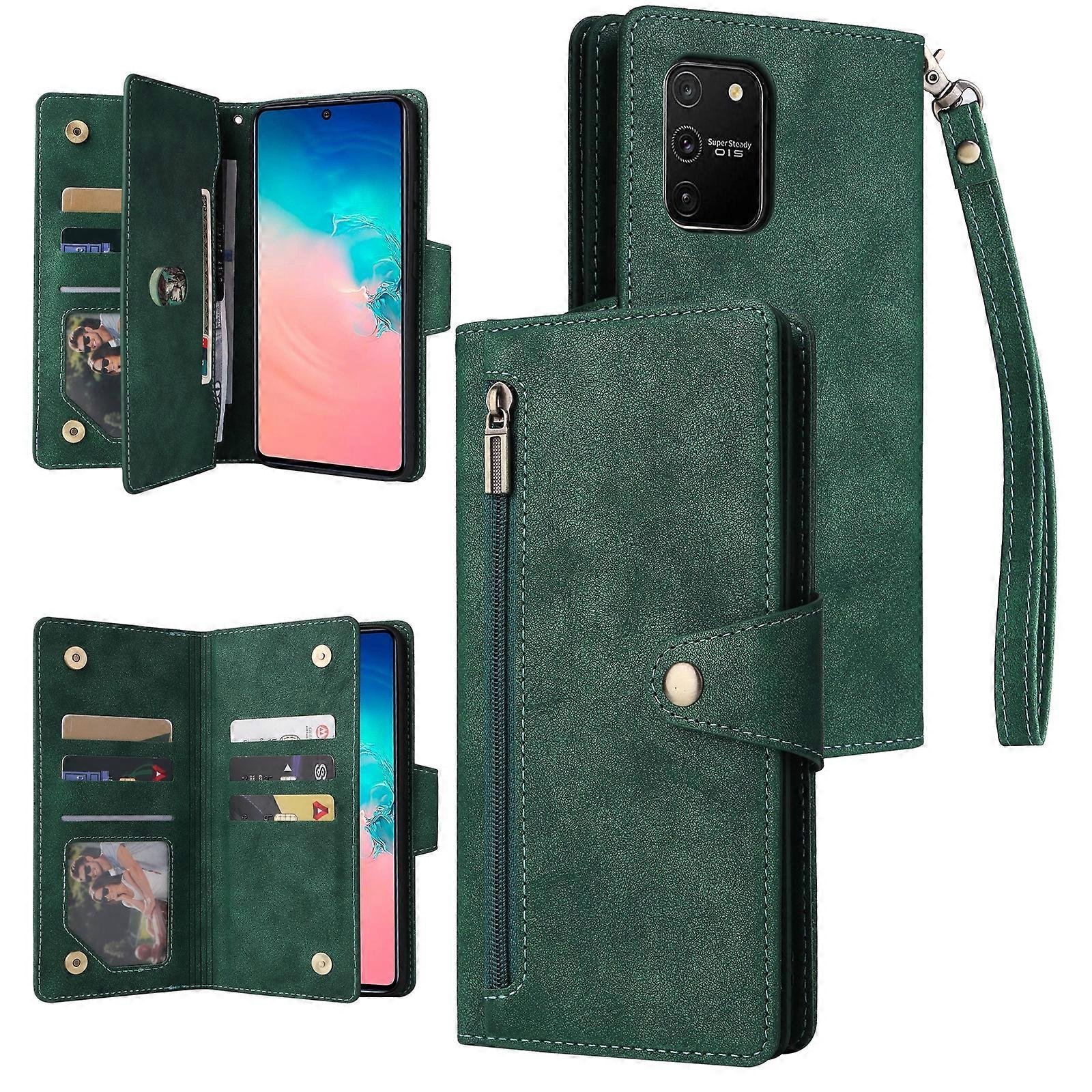 Dla Samsung Galaxy S10 Lite 2020 Rivet Buckle 9 kart Trzy składane skórzane etui na telefon Zielony