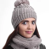 Czapki damskie - Nandy Komplet Czapka + Komin Złota Nitka Pompon - Nkp-07-20-040-Bez - miniaturka - grafika 1