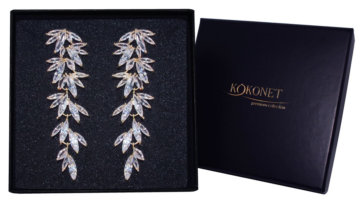 Długie Złote Kolczyki Ślubne Pozłacane Wyjątkowe Złote