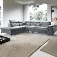 Sofy i kanapy - Kanapa narożna lewostronna rozkładana dużych rozmiarów z jasnoszarego weluru - SAMARA Pascala Morabito - miniaturka - grafika 1