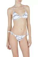 Majtki damskie - Emporio Armani Swimwear Women's Emporio Armani Logomania Triangle Stringi brazylijskie bikini, biały/granatowy, XL, White/Navy Blue, XL - miniaturka - grafika 1