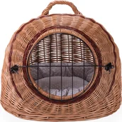 Transportery dla kotów - Wiklinowy Świat Wiklinowy transporter budka dla kota i innych zwierząt owalny z metalowym zamknięciem i z poduszką - miniaturka - grafika 1