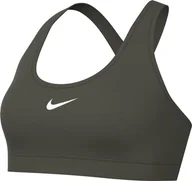 Biustonosze - Nike Damski biustonosz W Nk Swsh LGT SPT, cargo khaki/biały, DX6817-325, M - miniaturka - grafika 1